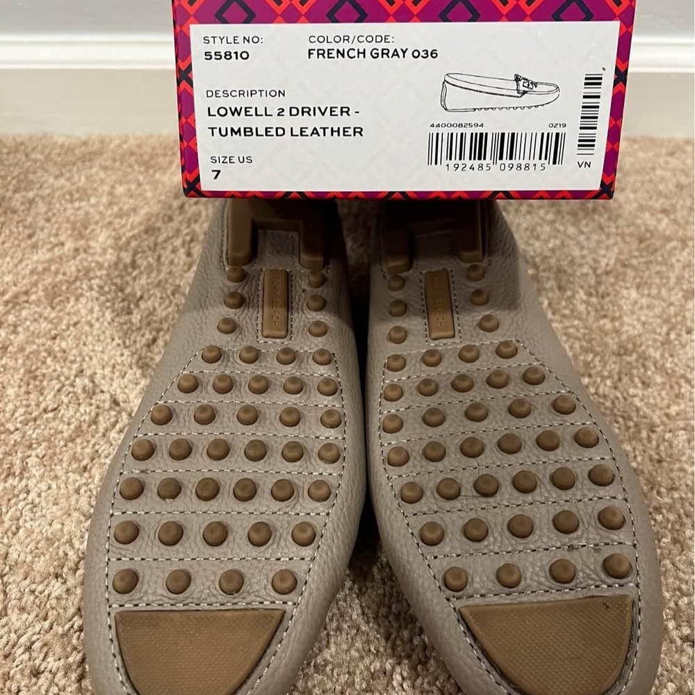 Tory Burch Taupe Loafers with Signature Emblem - Picture 2 of 4